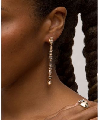 Certified Lab Grown Diamond Mixed Cut Azadi Shoulder Duster Drop Earrings in 14K Yellow Gold, 10.05 tcw