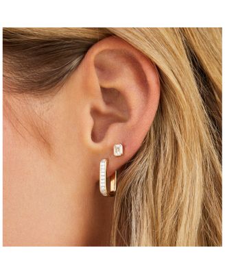 14K Yellow Gold EF Collection Diamond Emerald Cut Solitaire Stud Earrings