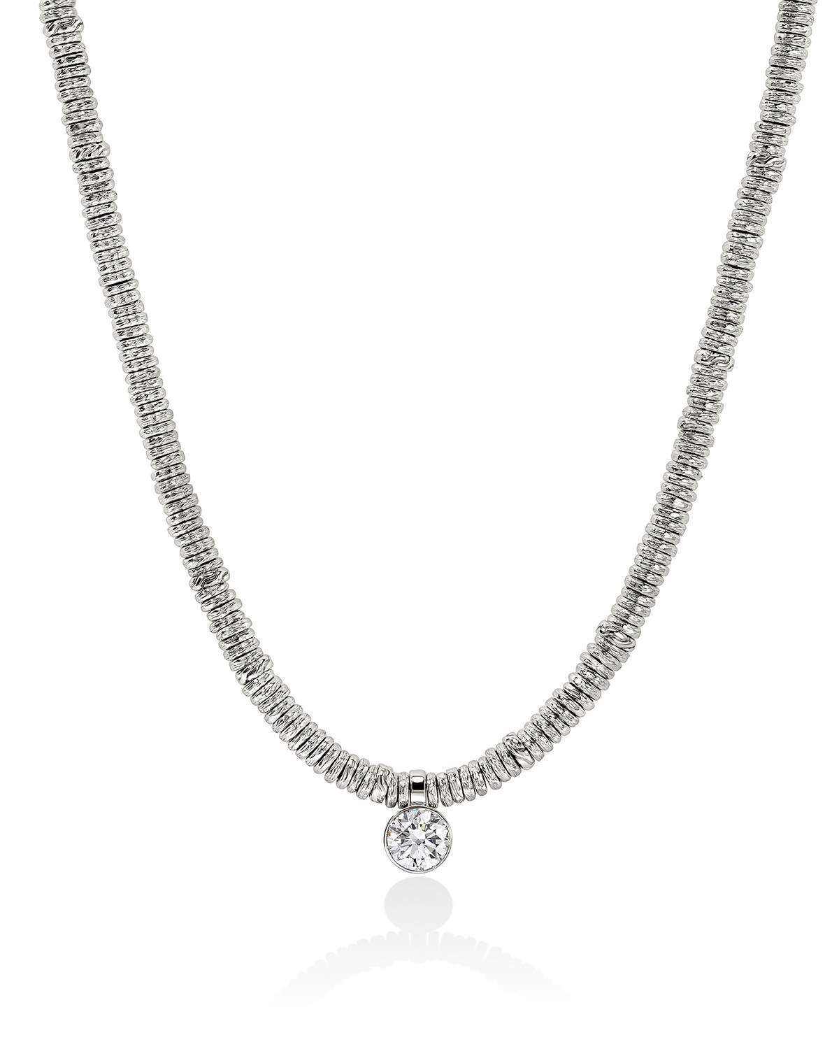 Sterling Silver JH Lovestruck™ Lab Grown Diamond Solitaire Bezel Heishi Bead Pendant Necklace, 18"