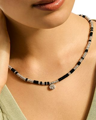 Sterling Silver JH Lovestruck™ Lab Grown Diamond Solitaire Bezel Onyx Heishi Bead Pendant Necklace, 18"