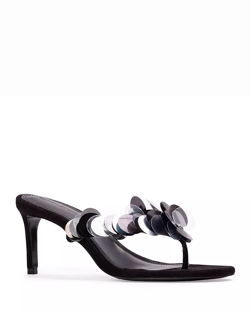 Black Suede Studio Women's Paillette Thong Sandals