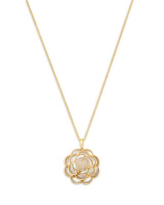 Mother of Pearl & Diamond Flower Pendant Necklace in 14K Yellow Gold, 16-18"