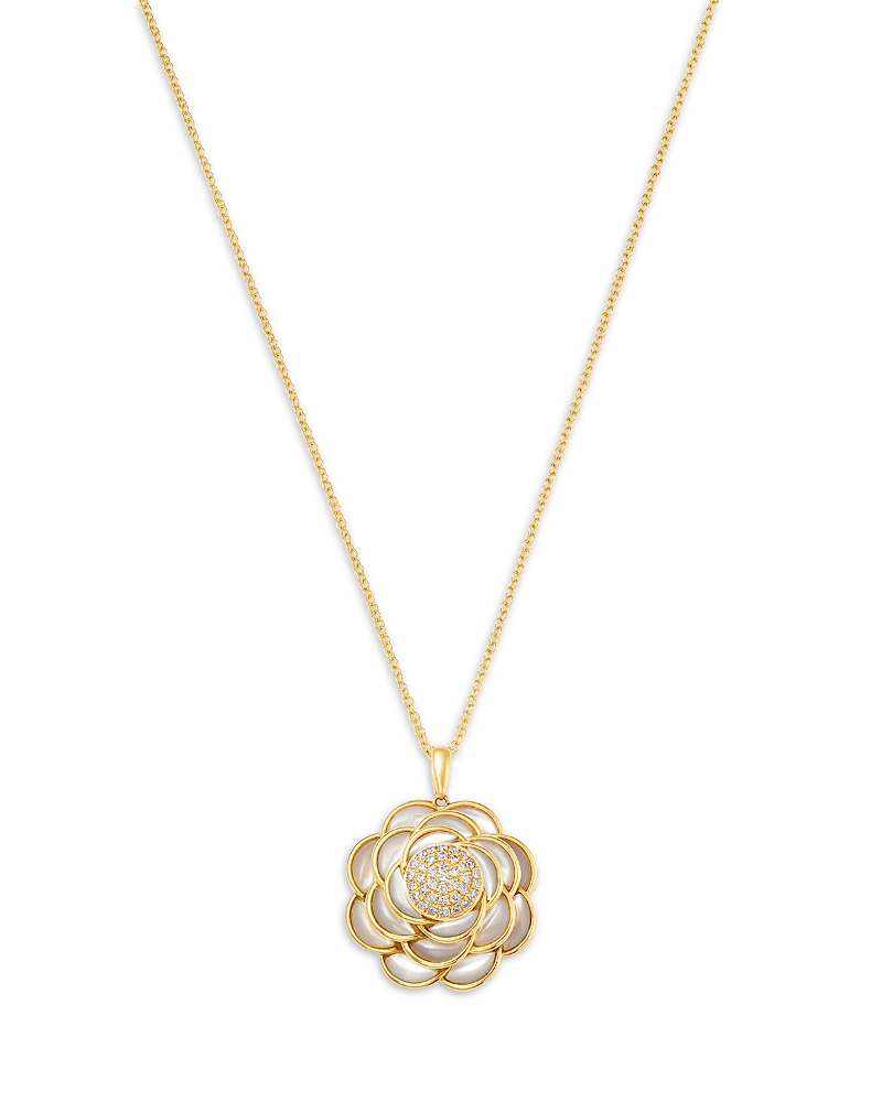 Bloomingdale's Fine Collection Mother of Pearl & Diamond Flower Pendant Necklace in 14K Yellow Gold, 16