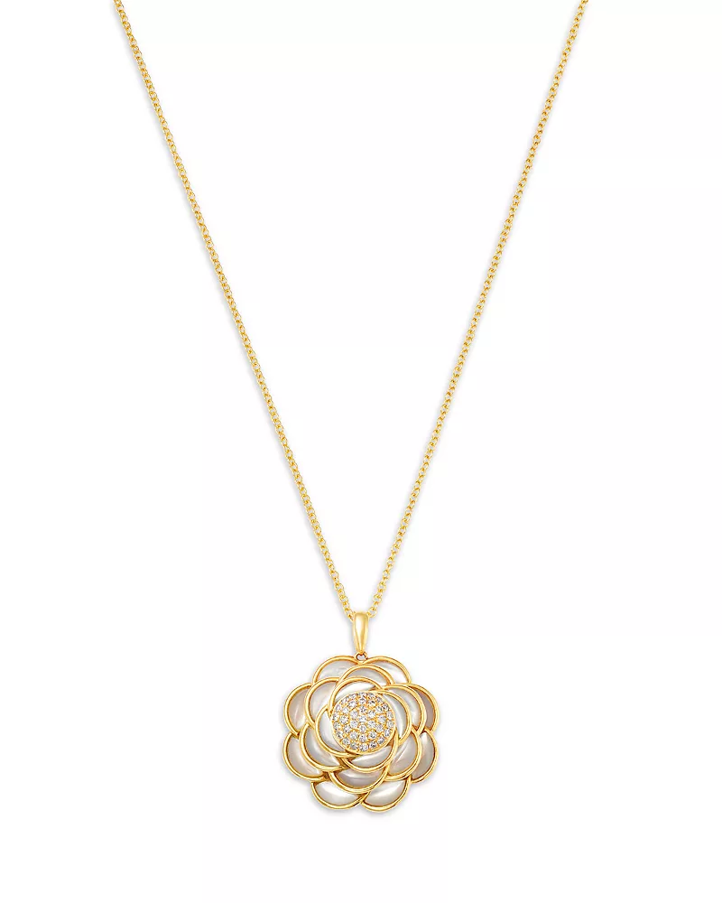Bloomingdale's Fine Collection Mother of Pearl & Diamond Flower Pendant Necklace in 14K Yellow Gold, 16