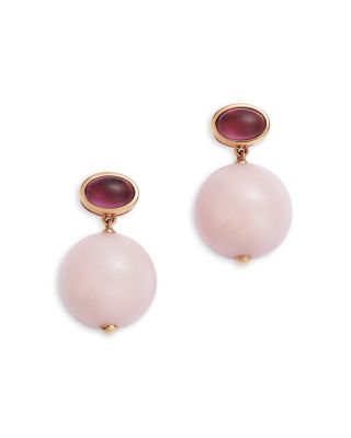 Pink Opal & Rhodolite Bead Drop Earrings in 14K Rose Gold