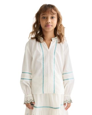 Girls' Embroidered Cuff Long Sleeve Cotton Shirt - Little Kid, Big Kid