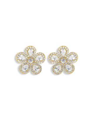 18K Yellow Gold Diamond Classic Flower Mini Earrings
