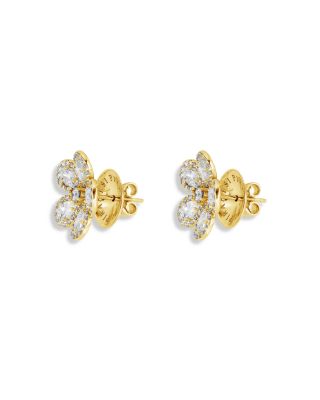18K Yellow Gold Diamond Classic Flower Mini Earrings