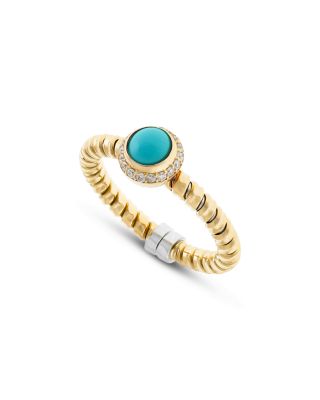 18K Yellow Gold Diamond & Turquoise Via Giardino Tubogas Small Rope Ring