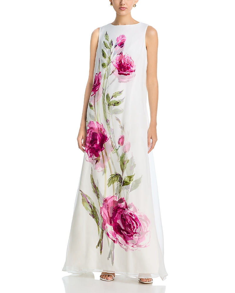 Teri Jon by Rickie Freeman Digital Flower Print Crepe Dress