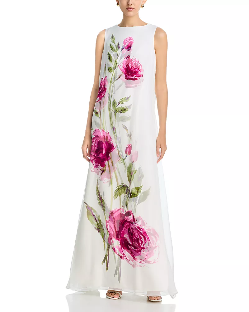 Teri Jon by Rickie Freeman Digital Flower Print Crepe Dress