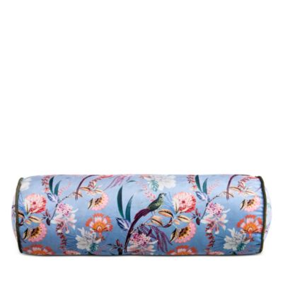 Tropical Birds Printed Velvet Bolster Pillow, 8" x 24"