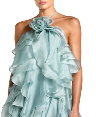 Organza Halter Neck Open Back Ruffle Gown