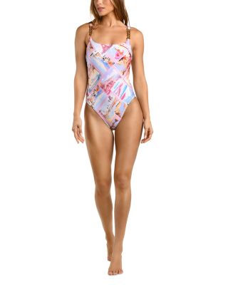 Remi Postcard Print Basic Lingerie One Piece Swimsuit