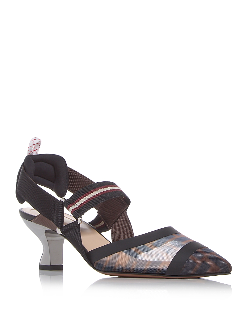 Fendi Women's Colibri Mesh Mid Heel Slingbacks