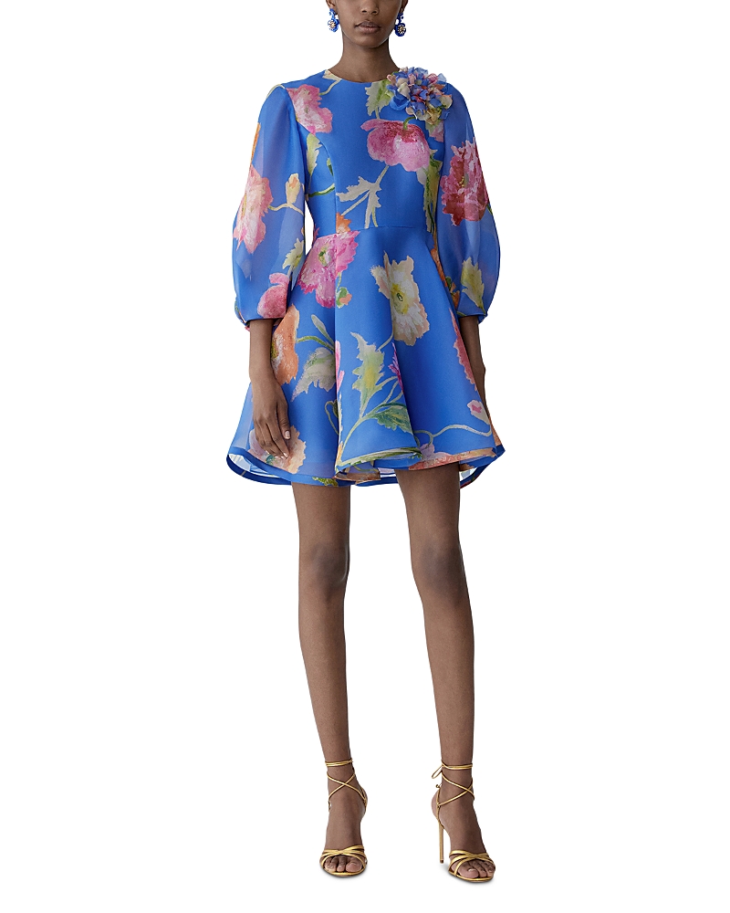 Carolina Herrera Puff Sleeve Mini Silk Dress