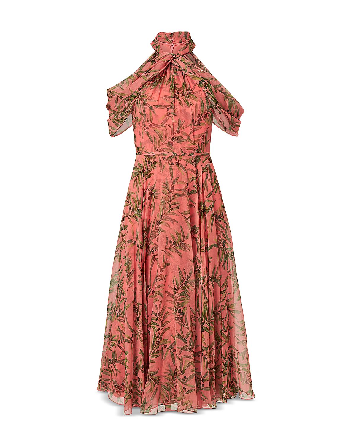 Carolina Herrera Silk Halter Neck Draped Off Shoulder Midi Dress