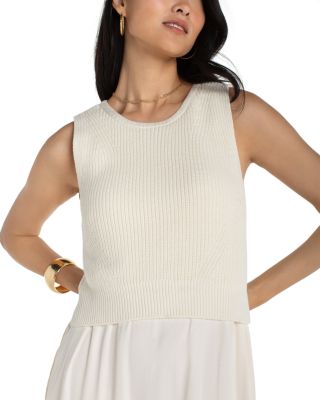 Sleeveless Crewneck Tie Back Sweater Woven Dress