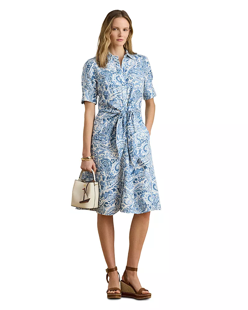 Lauren Ralph Lauren Paisley Tie Front Linen Shirtdress
