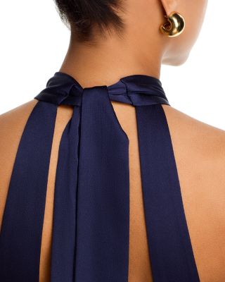 High Neck Pleated Satin Dress - Exclusive 