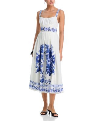 Pleated Bust Floral Midi Dress