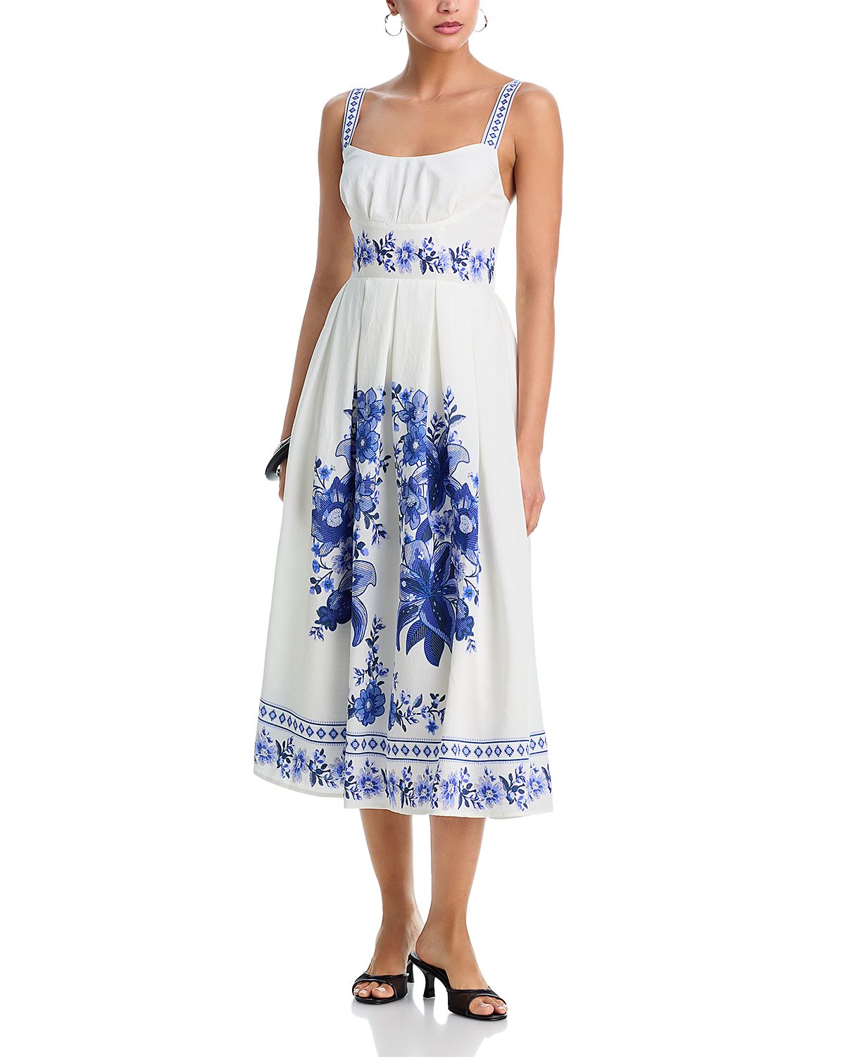 Moon River Pleated Bust Floral Midi Dress