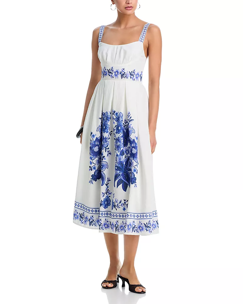 Moon River Pleated Bust Floral Midi Dress