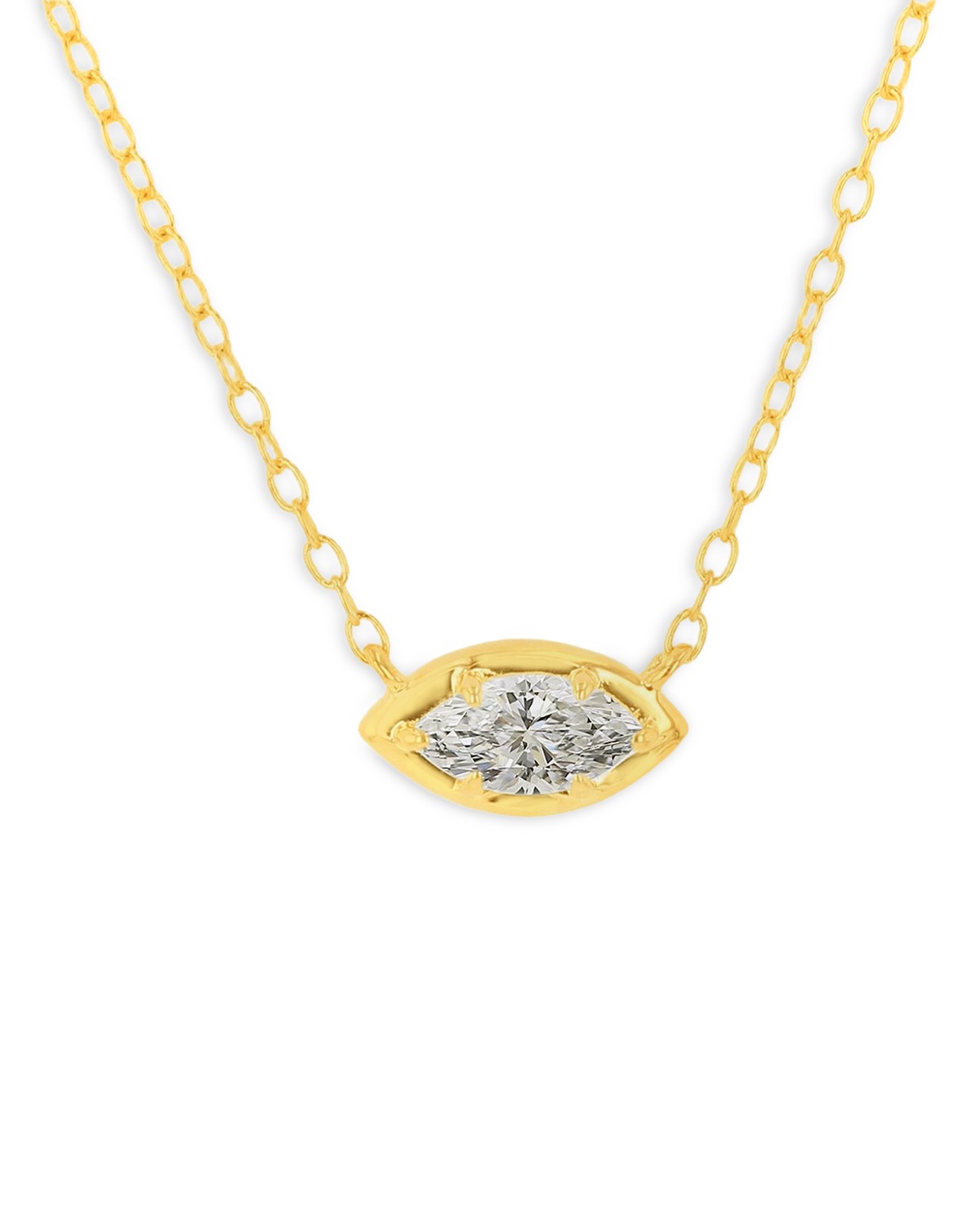 10K Yellow Gold Lab Grown Diamond Marquis Solitaire Pendant Necklace, 16-18"