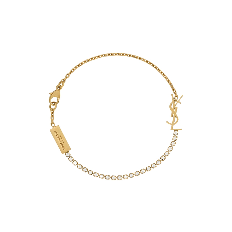 Saint Laurent Cassandre Charm Bracelet in Metal and Rhinestone