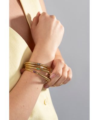 18K Yellow Gold Trisolina Emerald Pav&eacute; Coil Cuff Bracelet