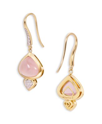 18K Yellow Gold Trisolina Rose Quartz & Diamond Drop Earrings