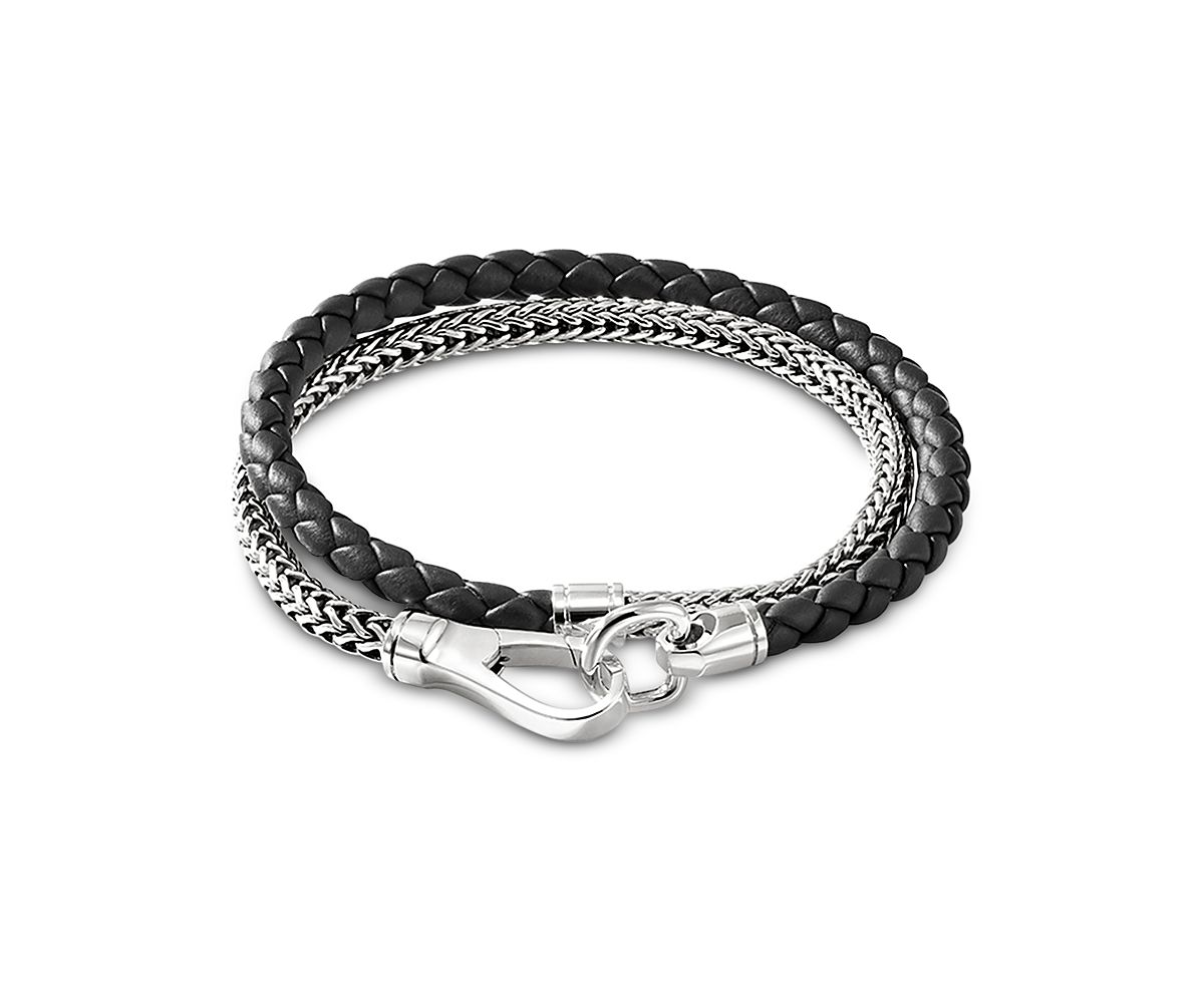 John Hardy Sterling Silver Icon Black Leather Braid Double Wrap Bracelet
