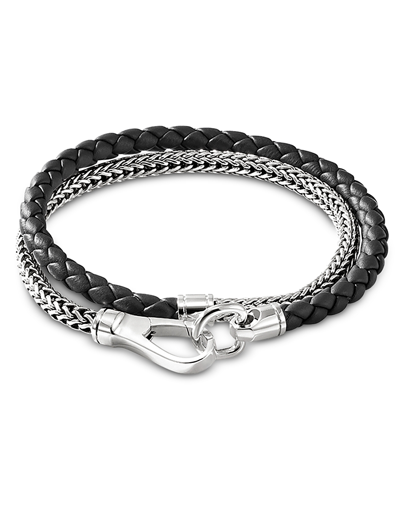 John Hardy Sterling Silver Icon Black Leather Braid Double Wrap Bracelet