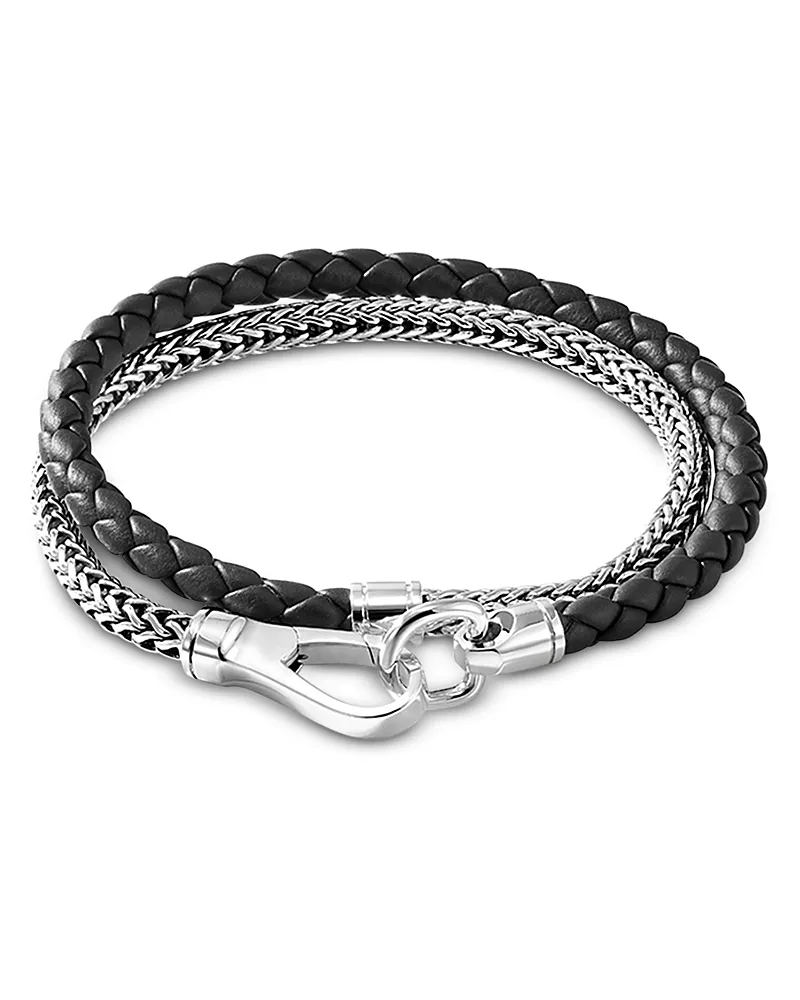 John Hardy Sterling Silver Icon Black Leather Braid Double Wrap Bracelet