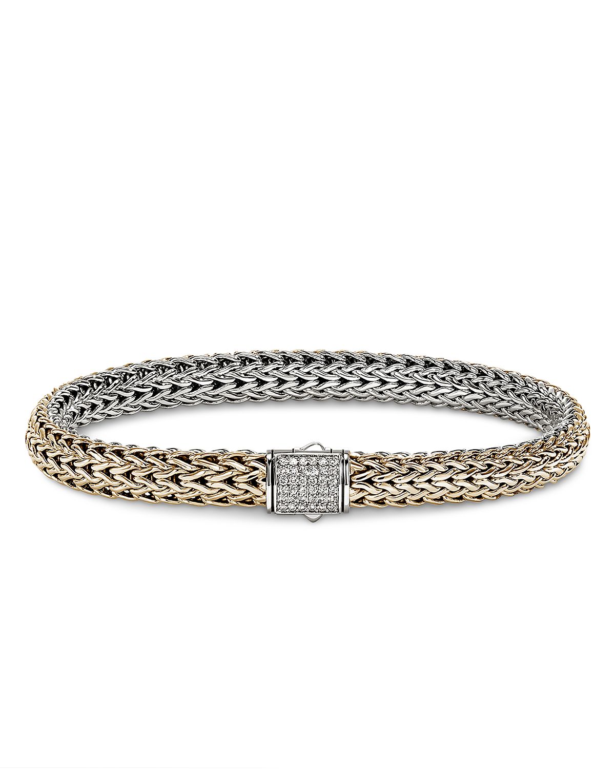 John Hardy 14K Bonded Gold & Sterling Silver Icon Diamond Reversible Woven Link Bracelet, 6.5mm