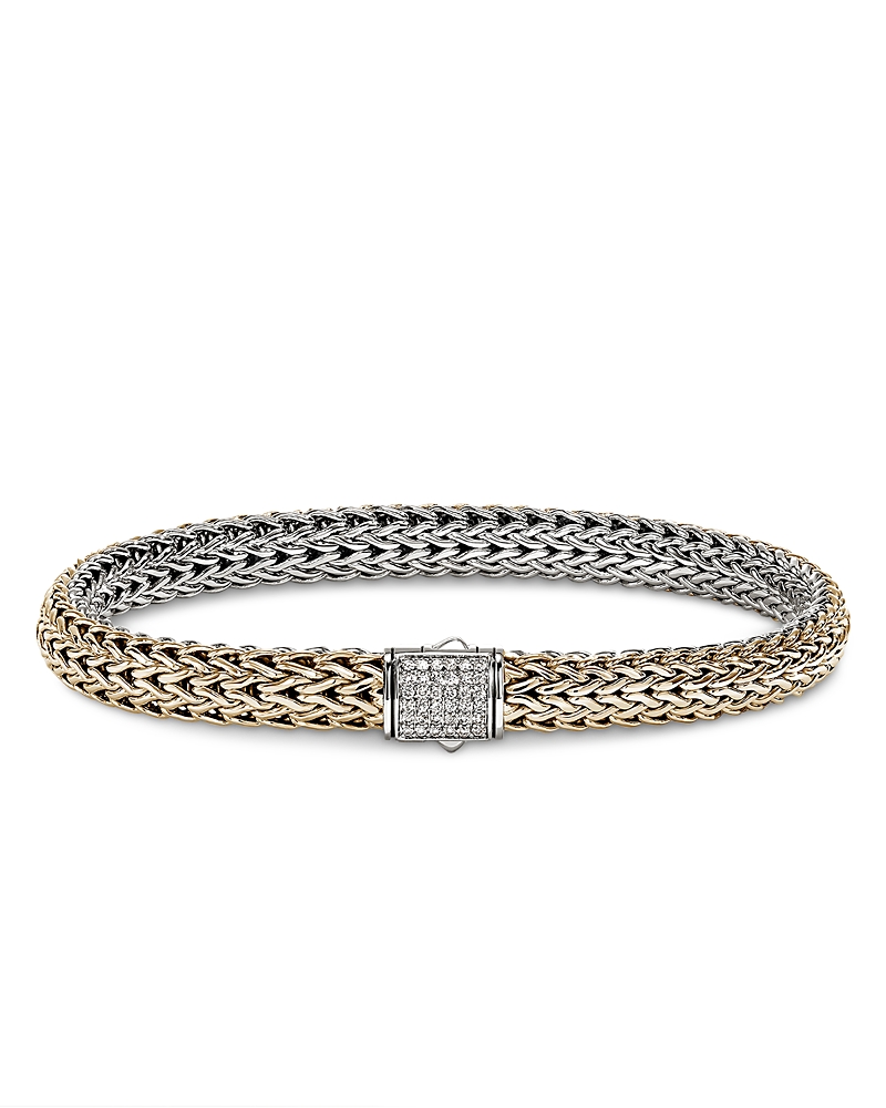 John Hardy 14K Bonded Gold & Sterling Silver Icon Diamond Reversible Woven Link Bracelet, 6.5mm