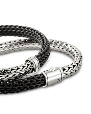 Sterling Silver Icon Black Leather Braid Double Wrap Bracelet
