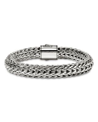 Sterling Silver Icon Black Sapphire Pav&eacute; Woven Chain Link Bracelet, 10.5mm