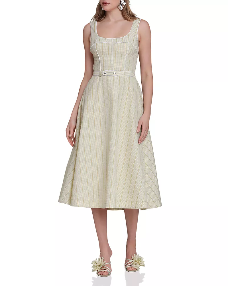 Avec Les Filles Striped Gingham Bustier Midi Dress