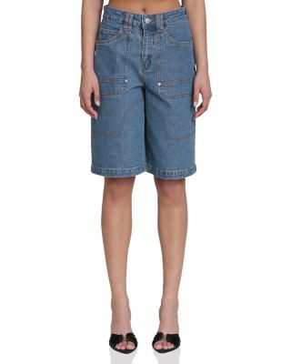 Denim Wide Leg Carpenter Cargo Shorts in Basilica Wash