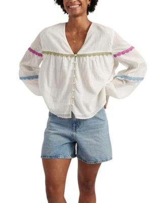  Women's Cotton Rainbow Scallop Blouse