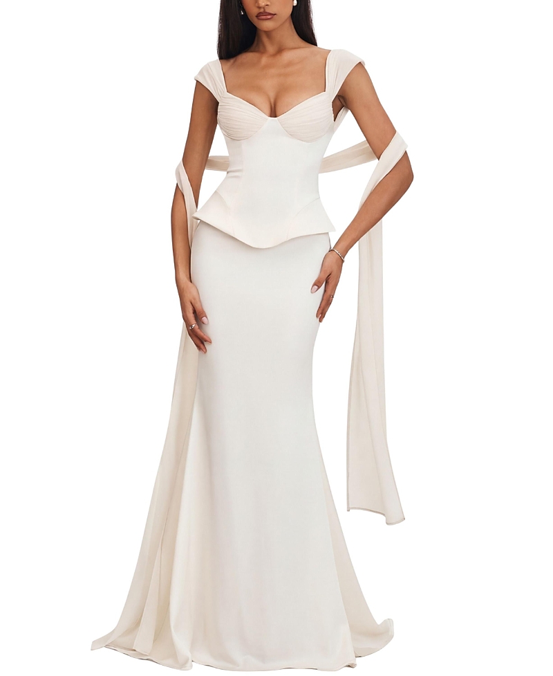 Miss Circle Jessalyn Sweetheart Peplum Mermaid Wedding Dress with Chiffon Scarf