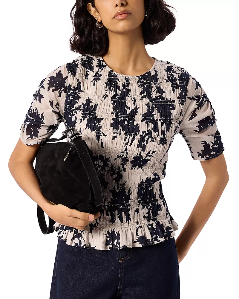 Whistles Shadow Floral Shirred Top