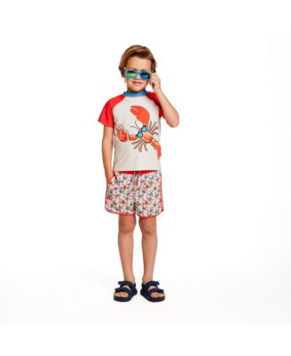 Boys' Short Sleeve Orange Lobster Rashguard Set - Little Kid, Big Kid 