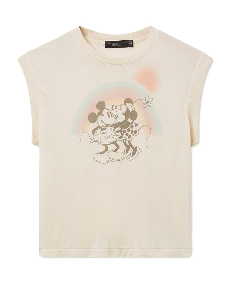 Junk Food Clothing Women's Mickey and Minnie Kiss Vintage Tissue Tank