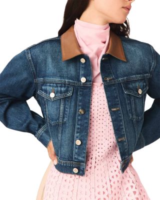 Denim Jacket with Leather Collar