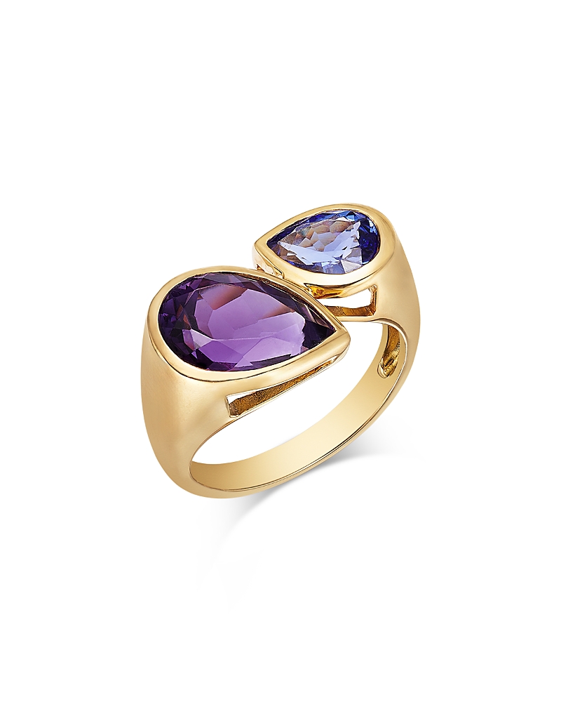 Bloomingdale's Fine Collection Amethyst & Tanzanite Double Pear Bypass Ring in 14K Yellow Gold