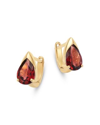 Gemstone Pear Shaped Huggie Earrings in 14K Yellow Gold - Exclusive