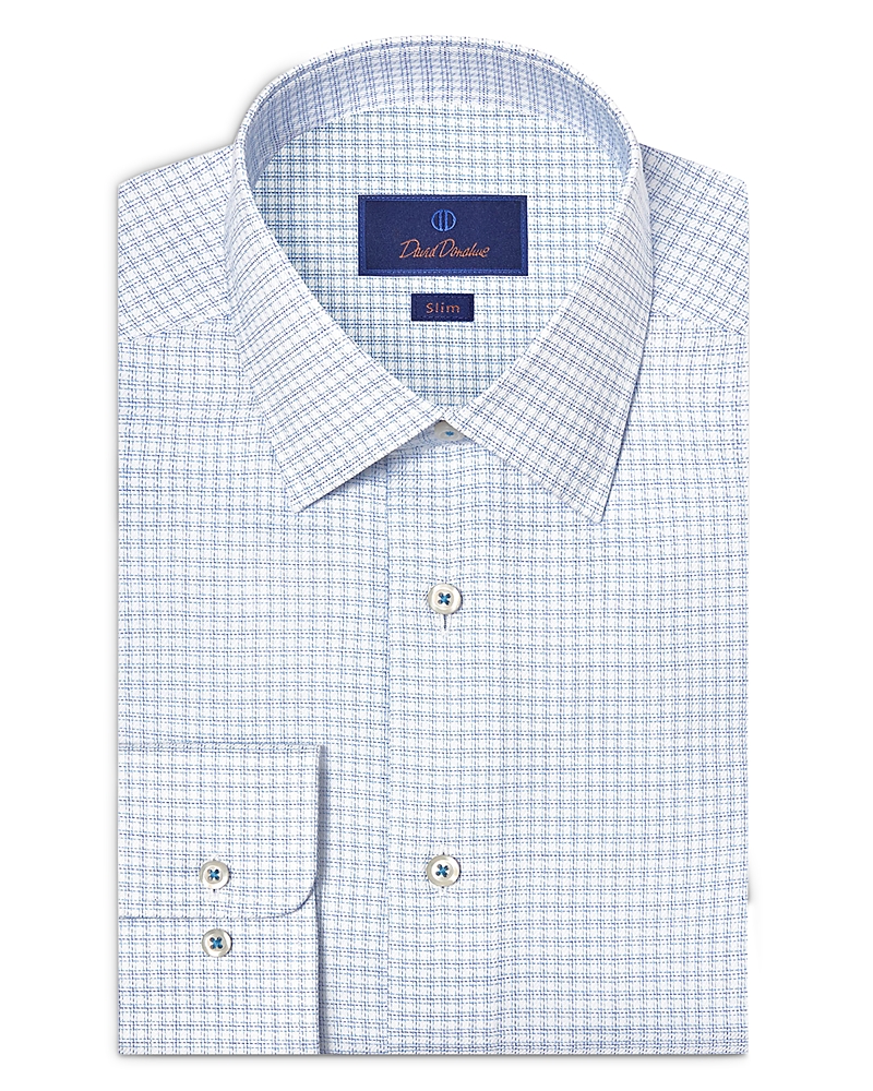 David Donahue Slim Fit Stretch Twill Check Dress Shirt