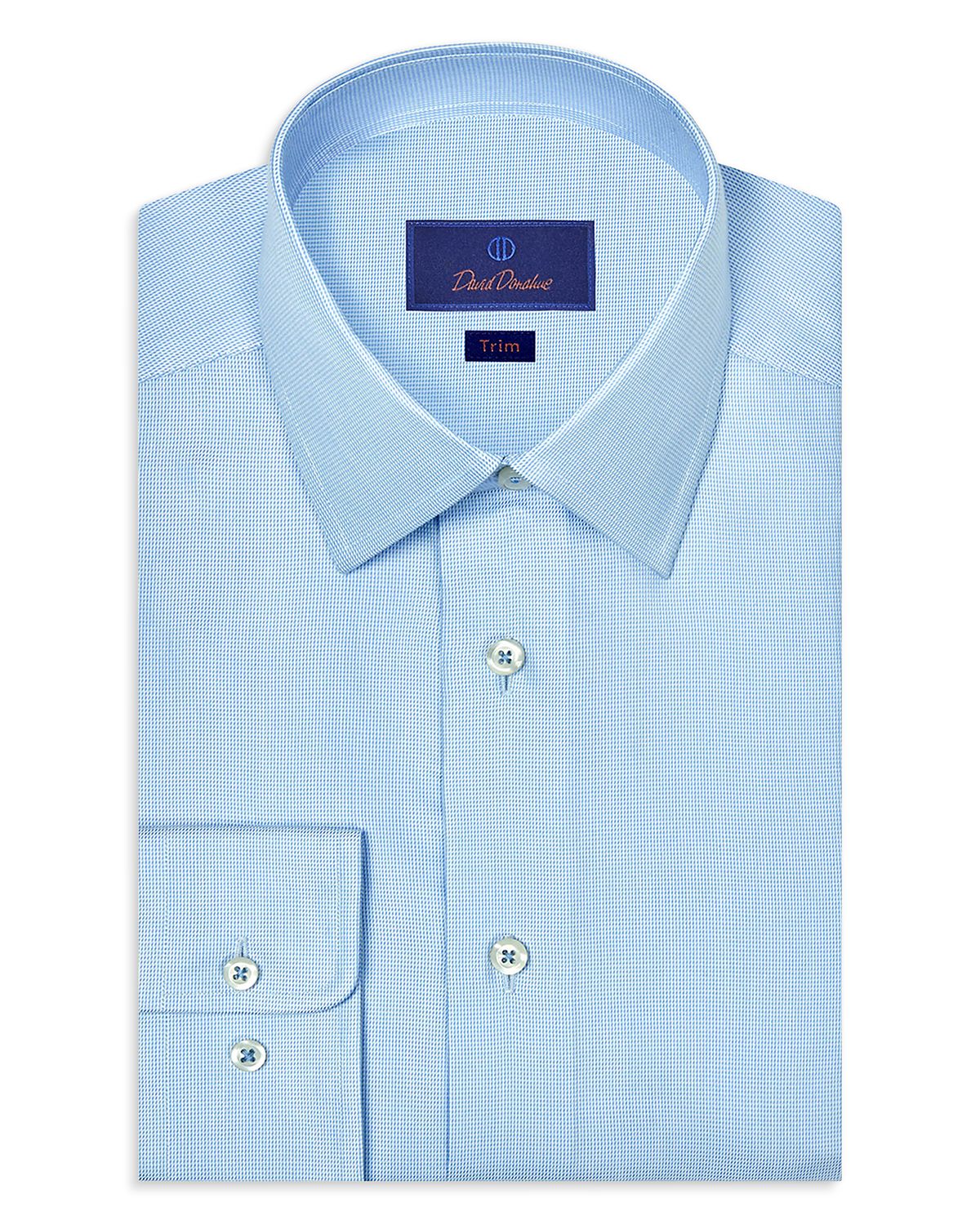 David Donahue Trim Fit Silk Blend Twill Solid Dress Shirt